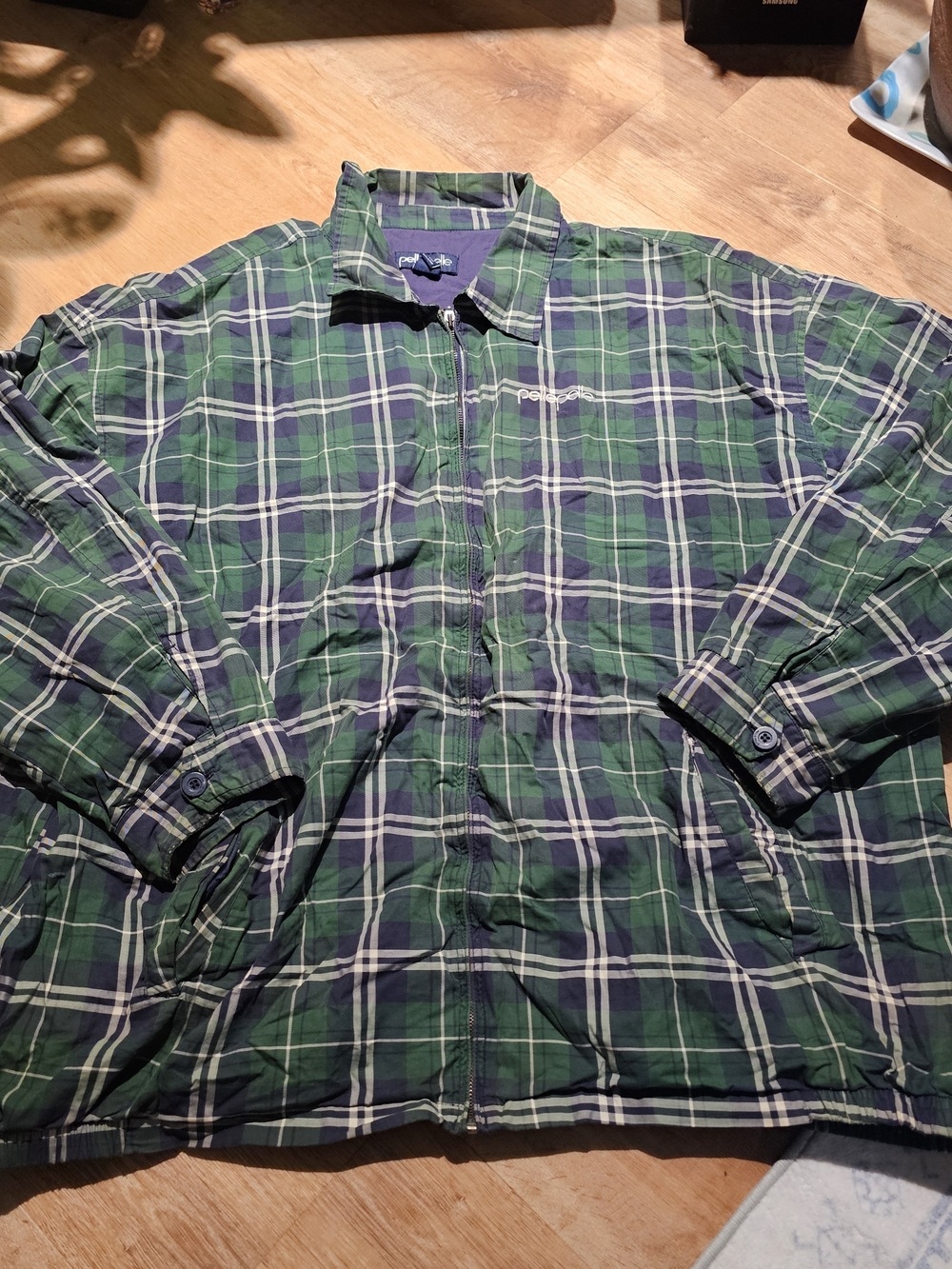 Pelle Pelle Green and Navy Plaid Bomber Jacket